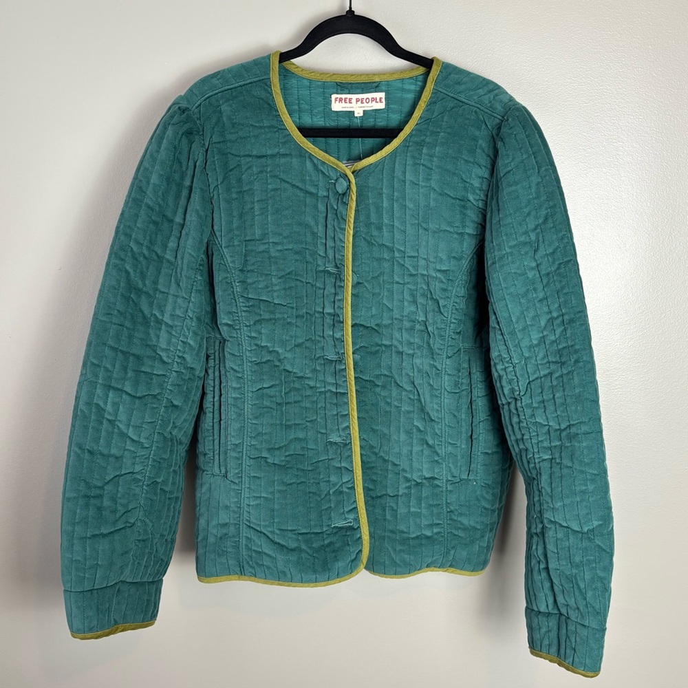 NEW Free People Natalia Teal Green Quilted Velvet Jacket Size XL - Picture 13 of 14